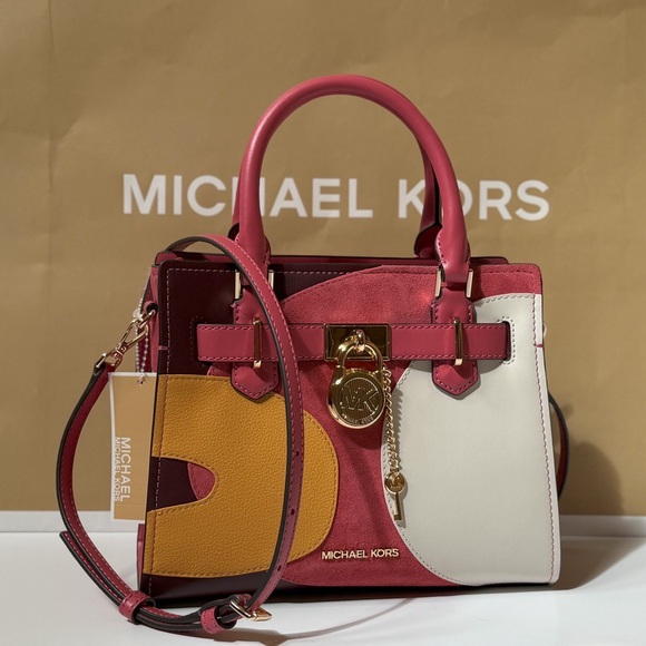 Michael Kors Hamilton Small Satchel Shoulder Bag Graphic Logo Light Berry Multi - Picture 3 of 13